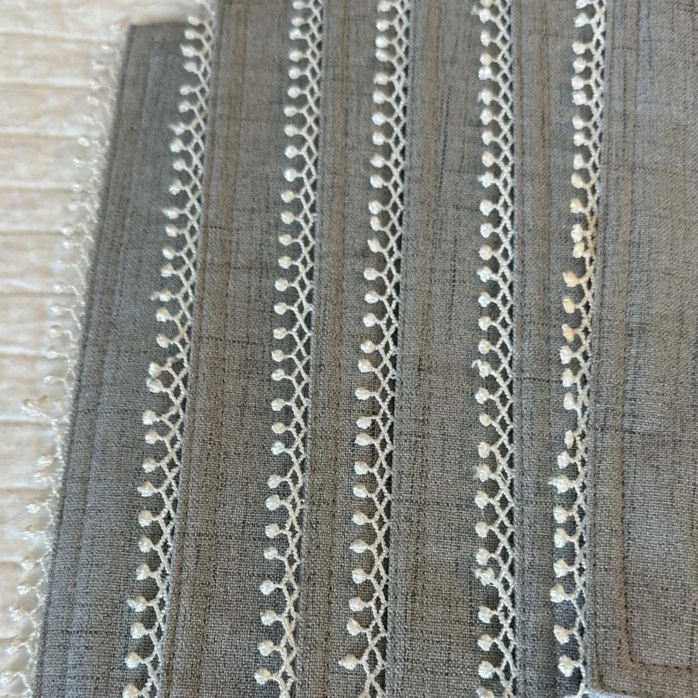 Gray Sturdy Cloth Placemats with Lace Trim Set of 6 CottageCore